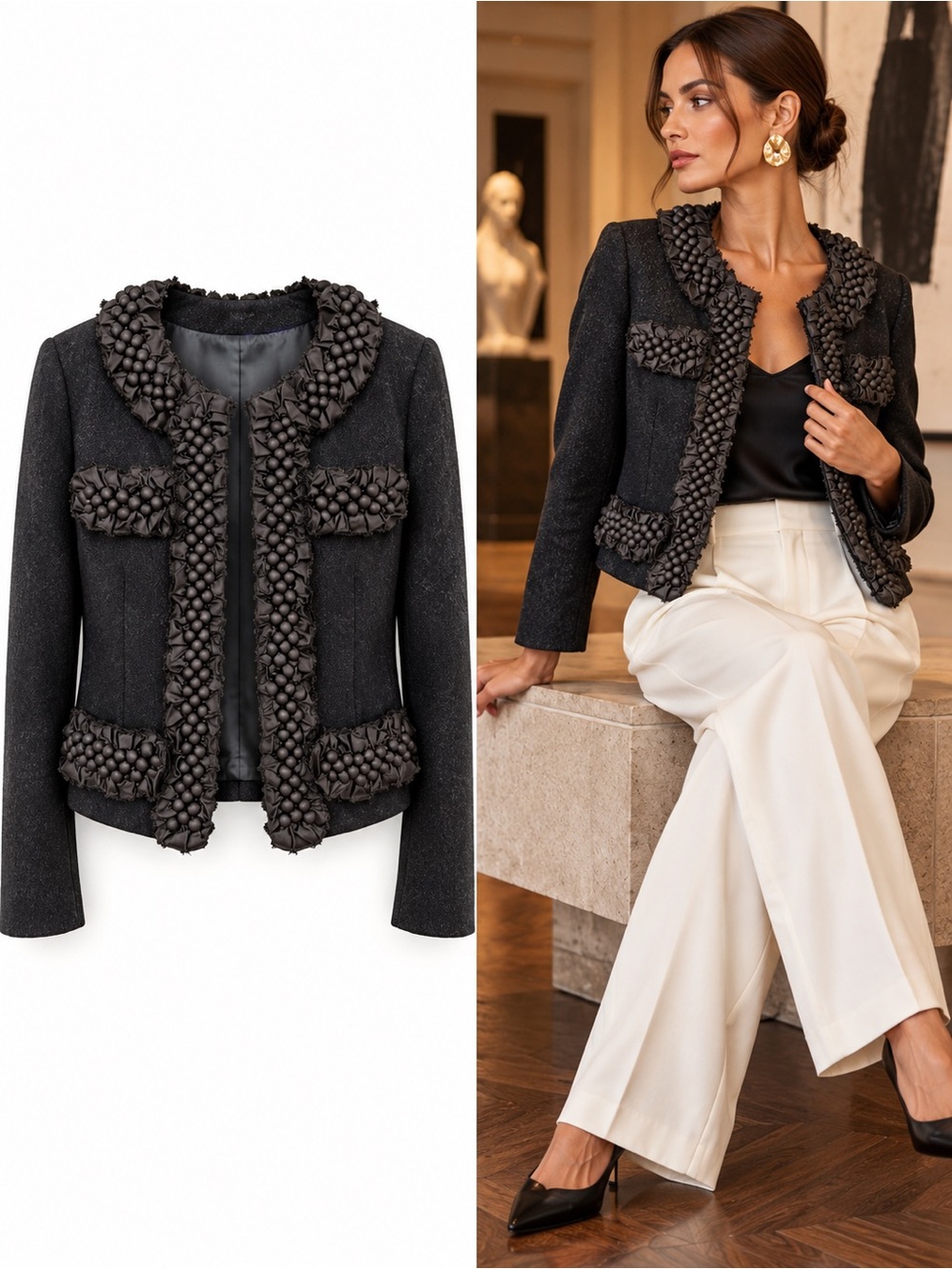 J.Crew Astrid Berry Trim Wool Silk Jacket Charcoal Gray Jenna Lyons Era Size 2